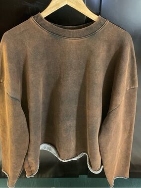 Zara Brown Reversible-Look Crewneck Cardigan Sweater